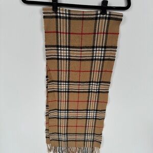 Classic Tan Plaid Wool Scarf | Neutral Check Pattern